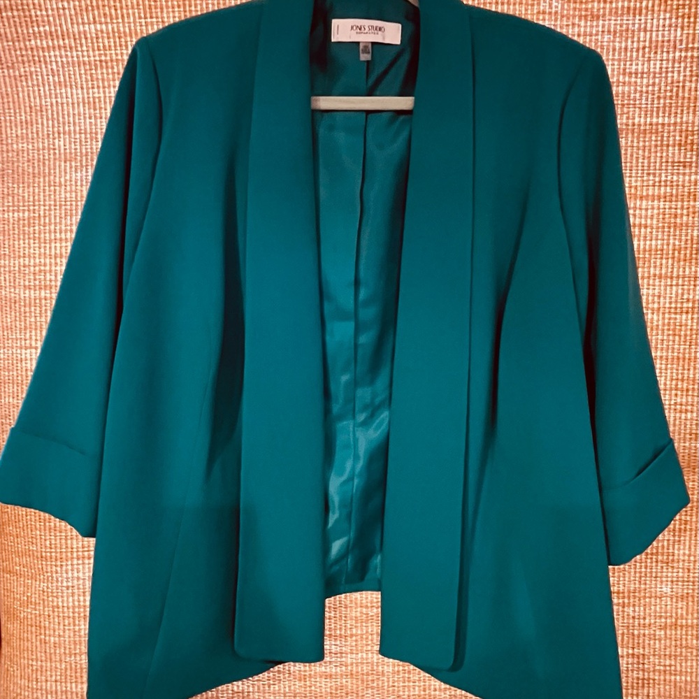 Jones Studio Teal Blazer Open Front Three-Quarter Sleeves - Size 16W